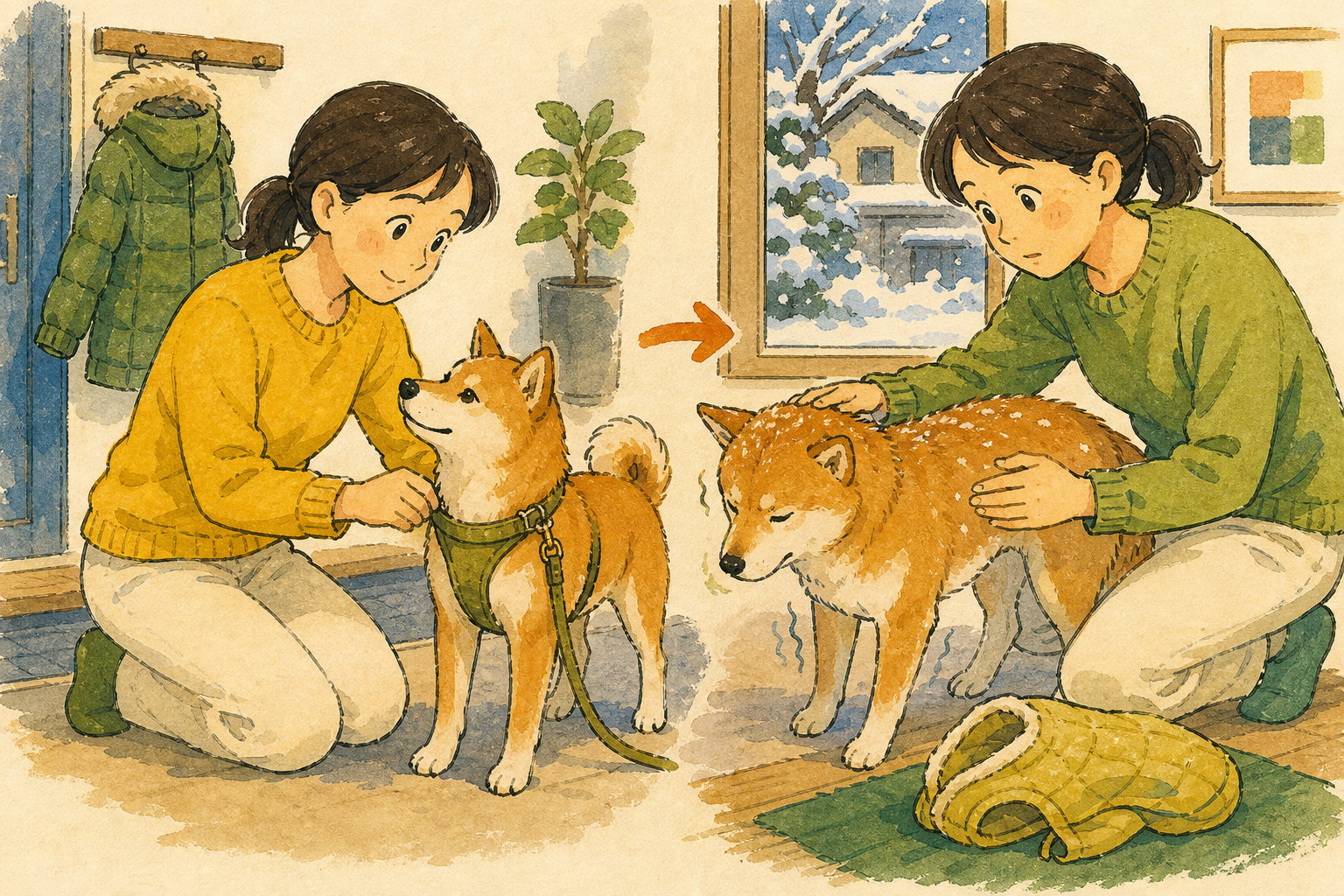 散歩の前後に犬の歩き方や休み方を観察する飼い主