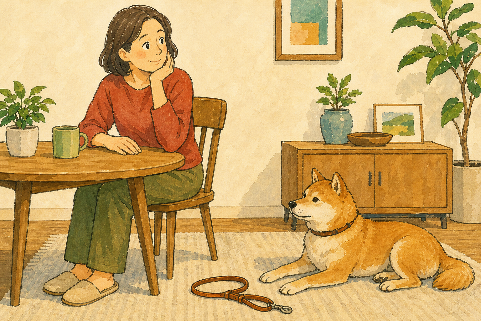 犬の世話のあと、飼い主が負担だった場面をひとつ思い返す様子